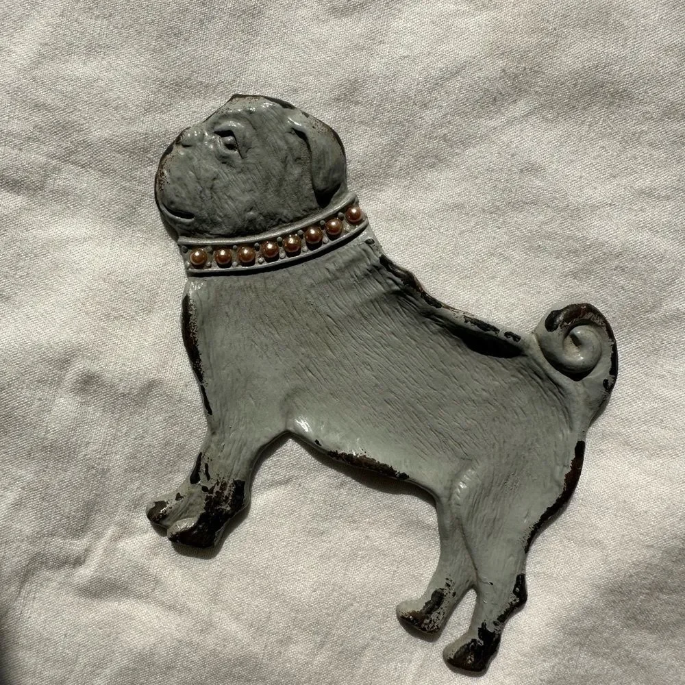 Vintage Cast Iron Pug Ring Jewelry Dish Patina